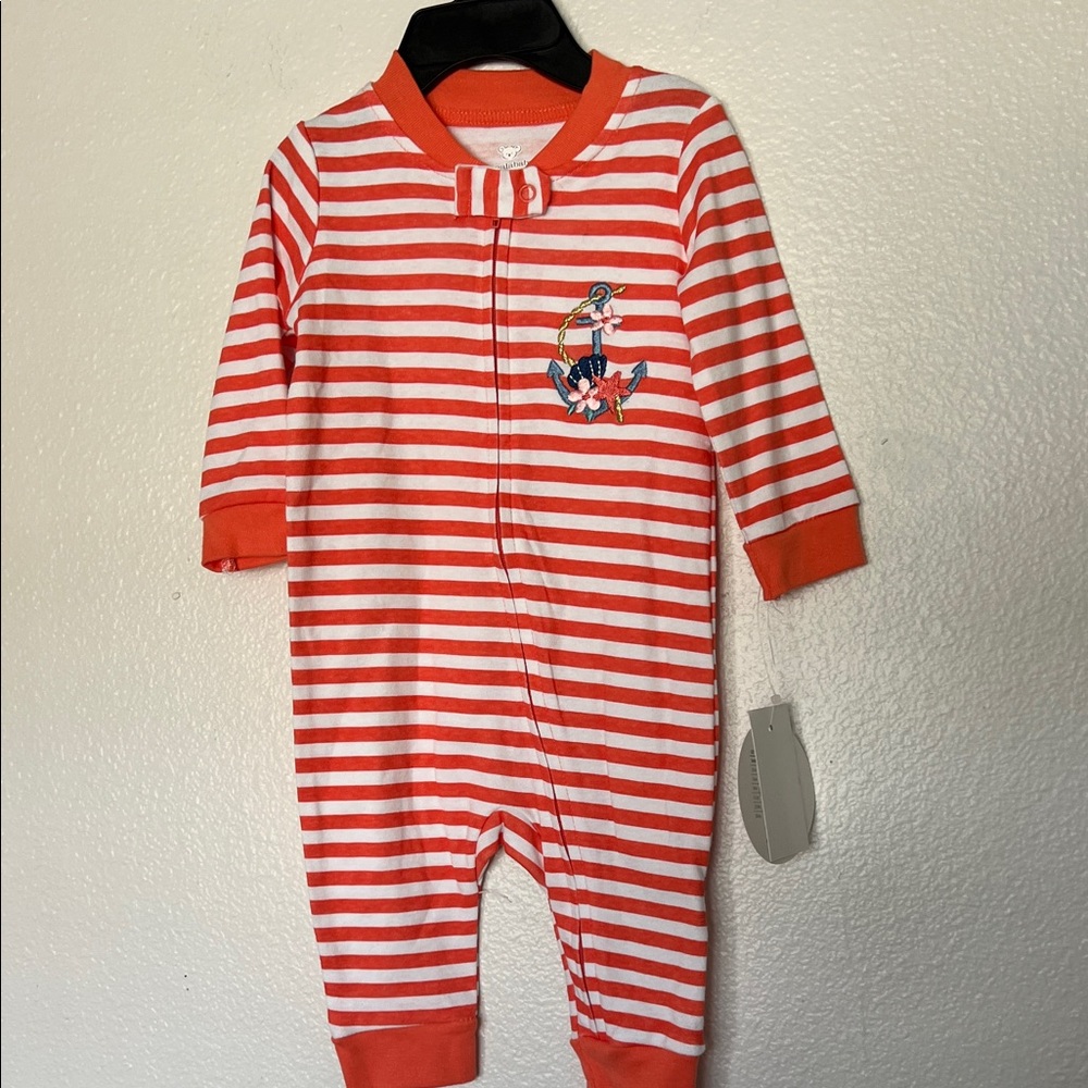 NWT Koalababy Striped Coral and White Kids Footie Pajama sz 3-6 month